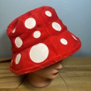 Bucket Hat Mushroom Dots Fisherman Travel Beach Sun Outdoor Cap Soft Red OneSize